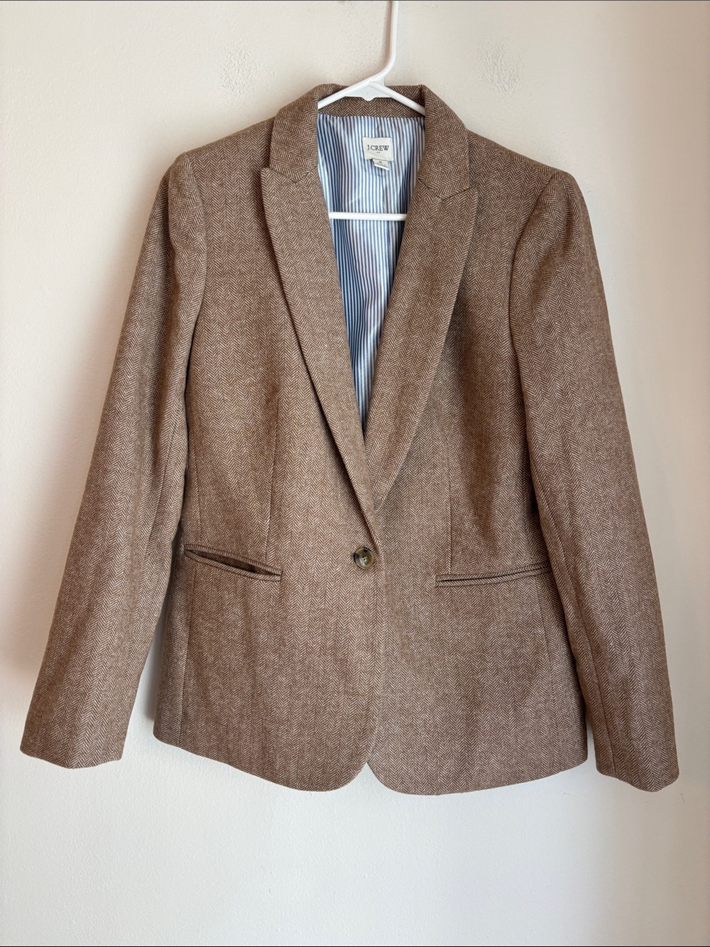 J. Crew Tan herringbone Wool-Blend Single-Button Blazer Womens 8 preppy office